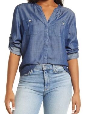 Tommy Bahama Mission Beach Indigo Chambray Tencel Button-Front Tunic Shirt